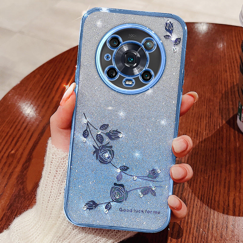 For Honor Magic4 Pro 5G Gradient Glitter Powder Soft TPU Anti-drop Cover Rhinestone Decor Flower Pattern Protective Case For Honor Magic4 Pro 5G Gradient Glitter Powder Soft TPU Anti-drop Cover Rhinestone Decor Flower Pattern Protective Case